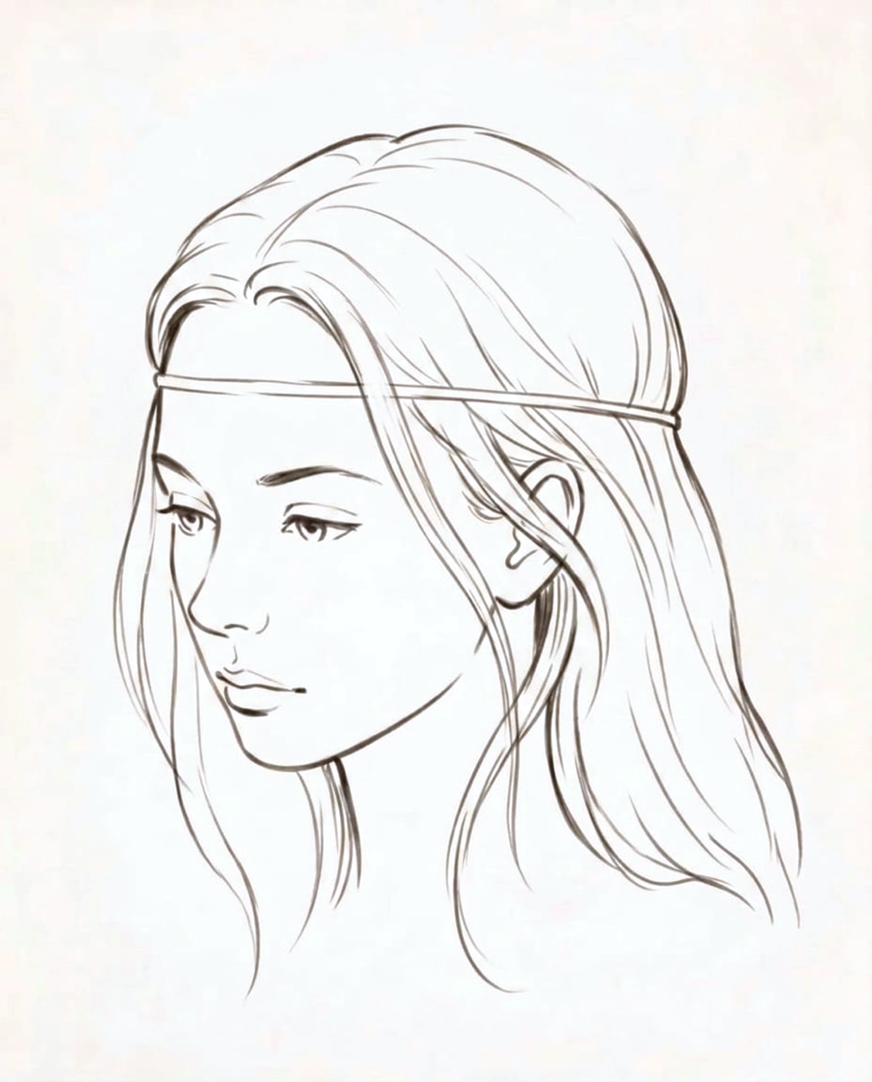 Wearing the hair ring across the middle of the forehead over loose hair.