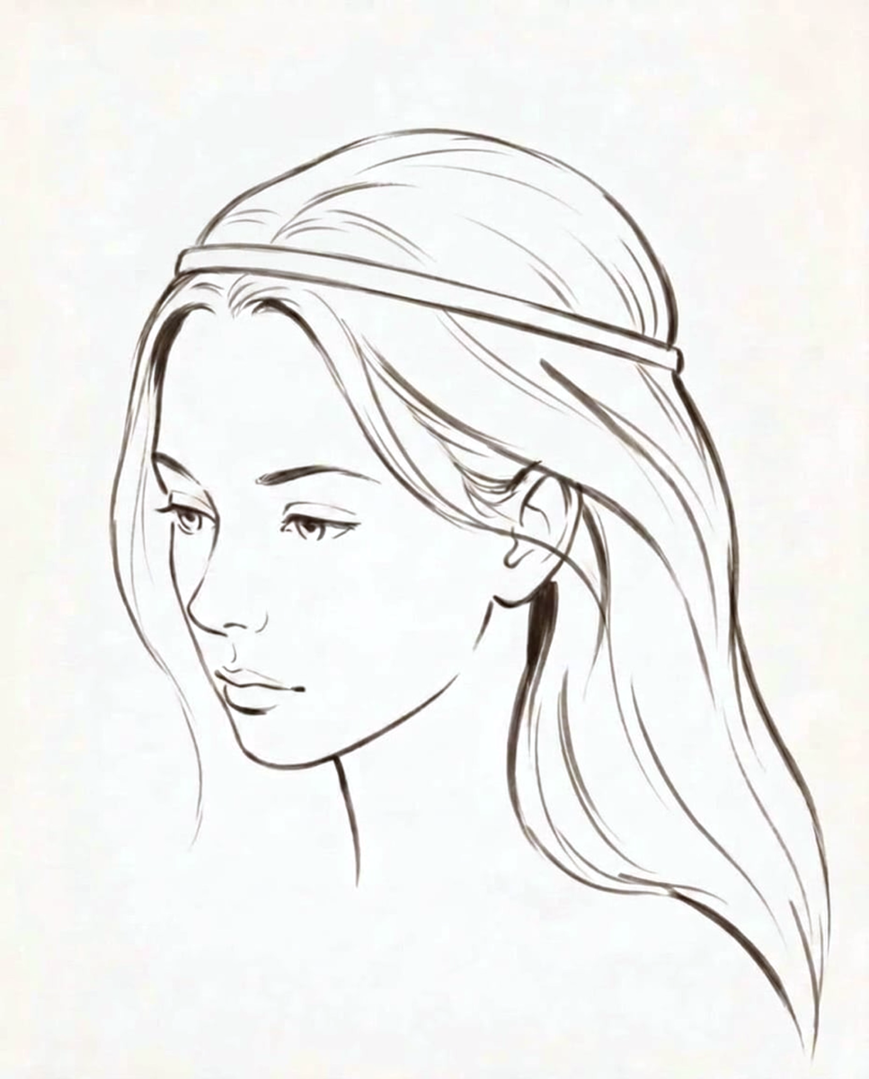 Wearing the hair ring as a crown, resting on top of the hair and raised above the head.