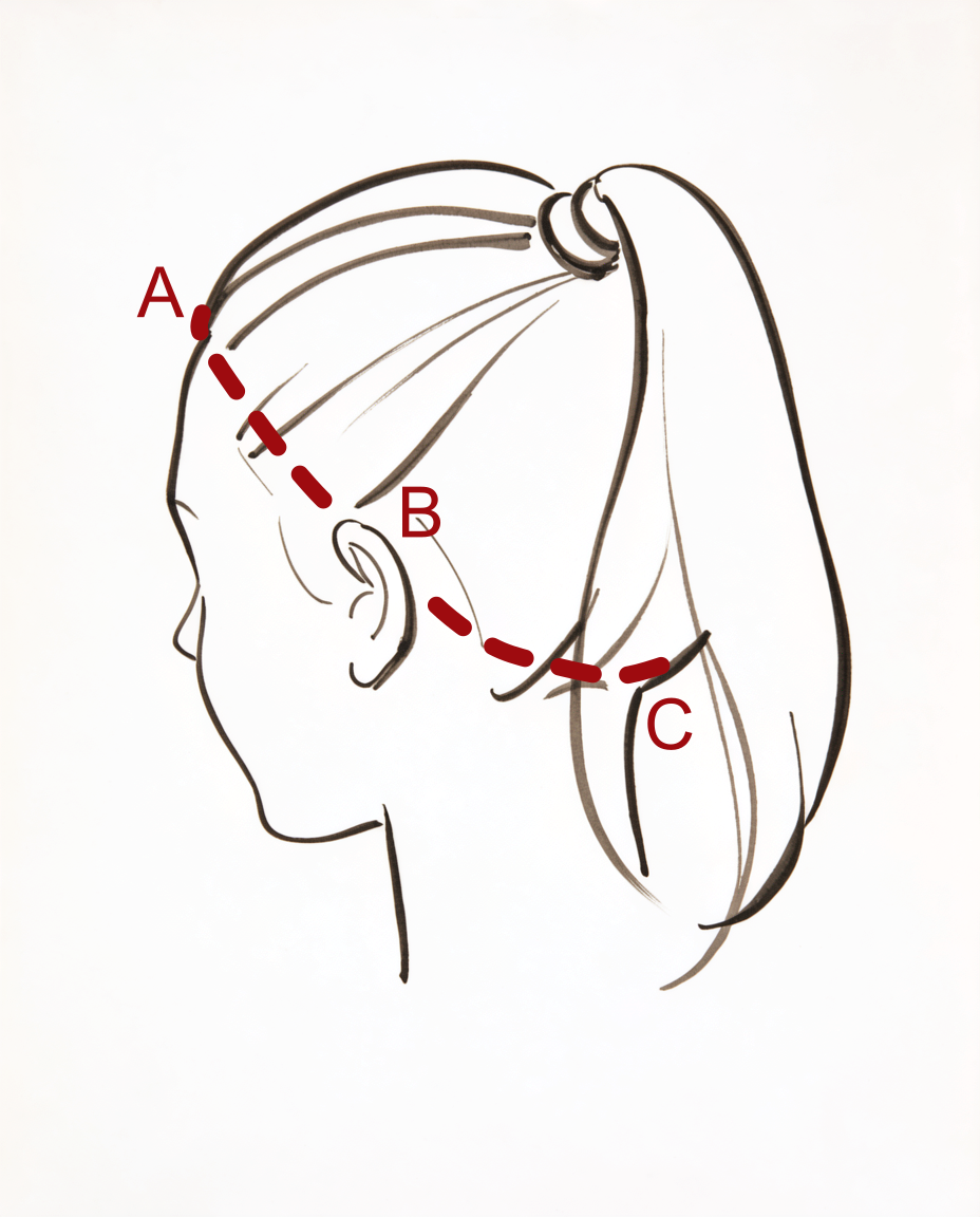 How to measure from behind, passing above the ear and under the occipital bone.